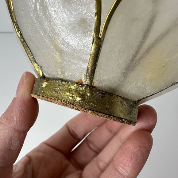 Capiz Shell Lotus Tealight Candle Holder Cork Bottom Brass Trim Delicate - Picture 4 of 14